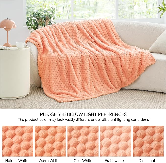 BEDELITE Fleece Blanket Twin Size for Bed Couch, 3D Jacquard Decorative Peach Pink Throw, Soft and Cozy Warm Plush Fuzzy Blanket All Seasons Suitable, 60x80Inches