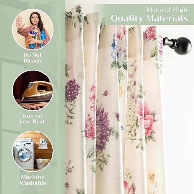 Maison d' Hermine Curtains for Living Room 100% Cotton 124 inch Length One Panel Light Filtering Curtains for Bedroom Windows with Rod and Loop Pockets Drapes (Swyncombe Multicolor, 50" W x 124" L)