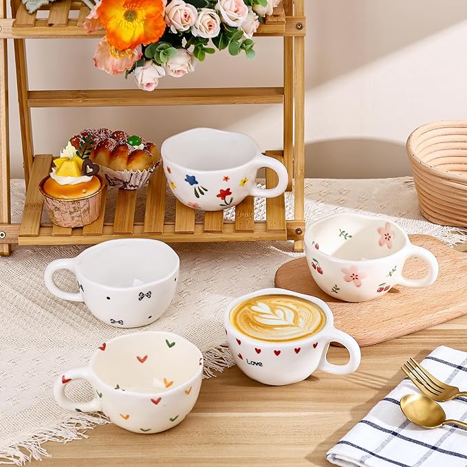 Koythin Ceramic Coffee Mug, Handmade Hot Chocolate Mugs, Cute Cup for Girl Women, Aesthetic Tea Milk Cup with Handle, 8.5 oz/250 ml for Latte, Cocoa, Office, Home (Little Heart Love)