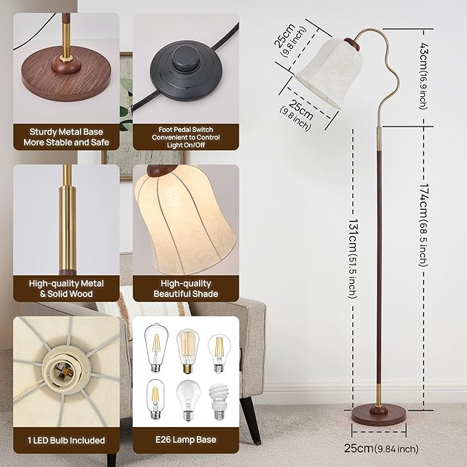 68" Floor Lamp for Living Room Gold with Foot Switch, 3 Color Modern Corner Standing Lamp, Bright Tall Dimmable Lamp for Kids Reading Bedroom Office Home Decor (Flower-Shaped lamp)