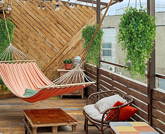 Artificial Hanging Plants 4pcs 33-in Fake Hanging Plant Faux Ivy Vine Leaves UV Resistant Plastic Wall Greenery Plants for Indoor Outdoor Home Garden Wedding Jungle Party Patio Office Shelf Decor