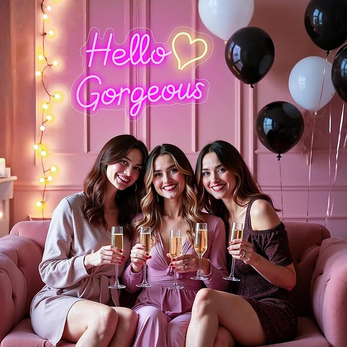 Hello Gorgeous Neon Signs for Wall Decor, for Sign with Dimmable Switch - for Girls Bedroom, Makeup Room Decor Home Wedding Birthday Backdrop (Pink,16in)