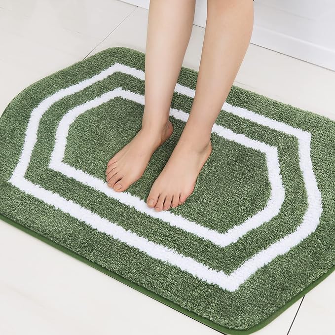 COSY HOMEER Extra Thick Bath Rugs - Anti-Slip Bath Linen Sets Mats Soft Plush 100% Strong Polyester Living Room Bathroom Water Absorbent(Green,17x27 - Inches)