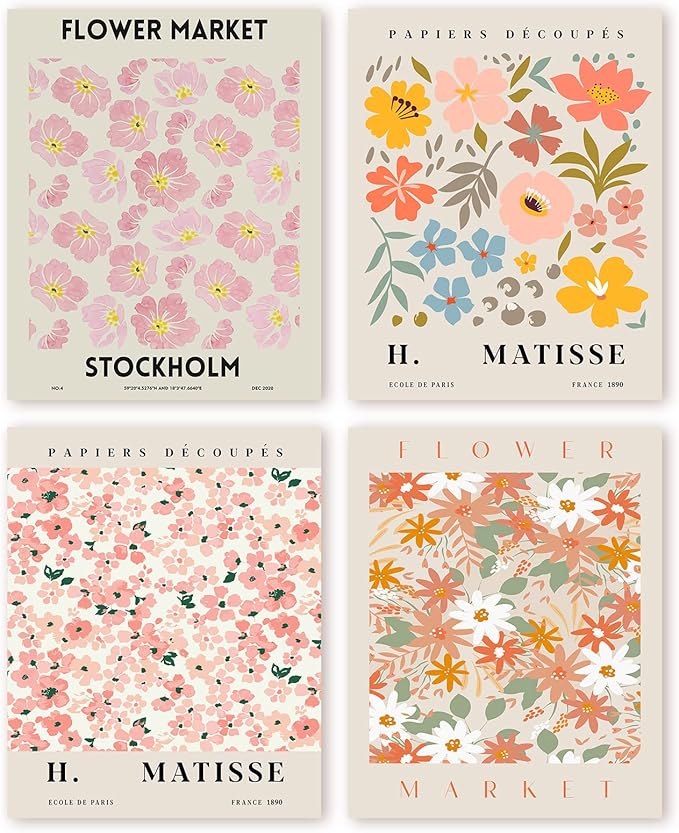 InSimSea Wall Art Prints Poster Flower Market Wall Art Set Danish Pastel Aesthetic Room Decor Floral Posters, Vintage Flower Prints Pictures for Living Room Bathroom Easter Decor UNFRAMED, 8X10in