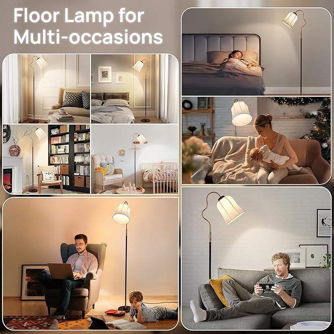 68" Floor Lamp for Living Room Gold with Foot Switch, 3 Color Modern Corner Standing Lamp, Bright Tall Dimmable Lamp for Kids Reading Bedroom Office Home Decor (Flower-Shaped lamp)
