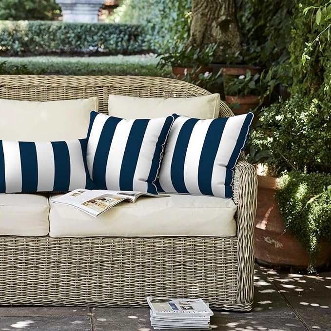 LVTXIII Outdoor Throw Pillow Covers Set of 2, Patio Waterproof Pillow Cases Fade Resistant Accent Pillow Covers for Home and Garden Furniture Decoration, 18"x18", Cabana Navy