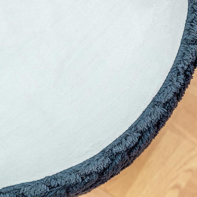 Round Pouf Ottoman 20 x 20 x 14 Inches Boho Poof Home Decor Floor Pouffe Ottoman Foot Rest for Couch Sofa Bean Bag Chairs Living Room Bedroom (Dark Blue)