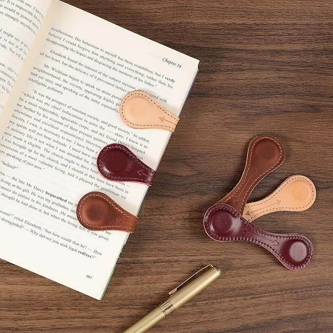 Magnetic Leather Bookmarks Book Marks for Reading Women Men Book Lovers Readers (Dark Red)