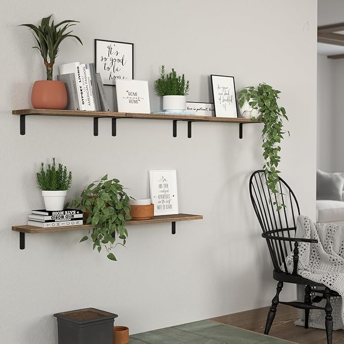 Floating Shelves, 5 Sets Wall Shelves, Wood Floating Shelves for Bedroom Wall Décor, Wall Mounted Floating Bathroom Shelf for Storage, Floating Book Shelf, Living Room – Rustic Brown