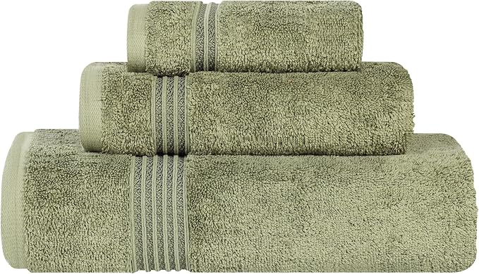 Superior Egyptian Cotton 3-Piece Towel Set, Assorted Towels, Home Bathroom, Master, Guest Bath, Decor Essentials, Includes 1 Bath, 1 Hand, 1 Face Towel/Washcloth, Quick Dry, Absorbent, Forest Green