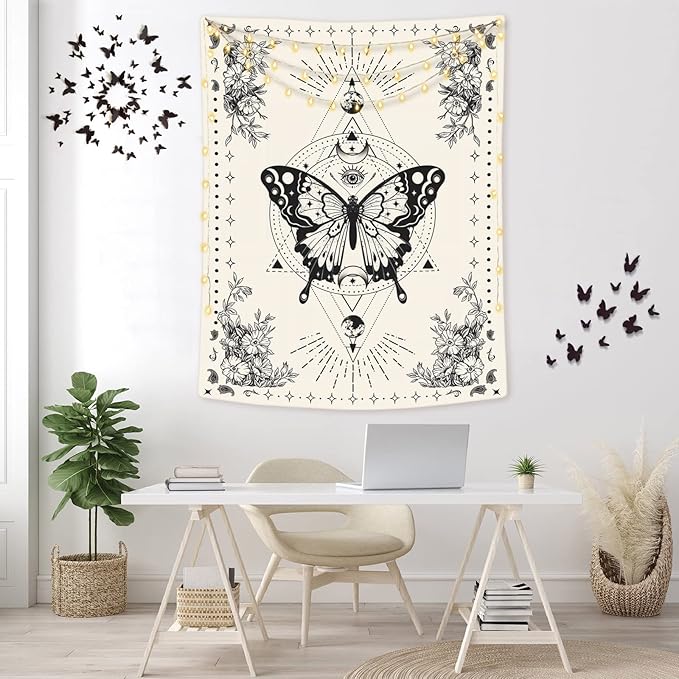 Lunerfex Boho Butterfly Tapestry Small Tapestry Tarot Tapestries Moon Phase Aesthetic Tapestries Wall Hanging for Bedroom and Living Room Decor Butterfly 44×60 Inches