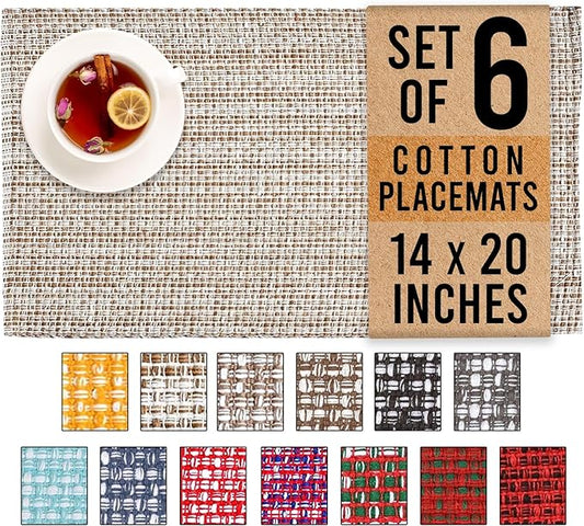 Urban VillaPlacemats for Dining Table 100% CottonPlacemats 14''x20'' Over Sized Tablemats Set of 6 Placemats Egg Shell Two Tone Tablemats for Family Dinners Wedding Parties Everyday UsePlacemats