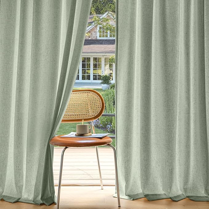 MIULEE Non-See-Through Privacy Linen Curtains 2 Panels, Sage Green Light Filtering Window Curtains 72 Inches Long, Farmhouse Textured Back Tab Semi Sheer Drapes for Bedroom Living Room, Light Green