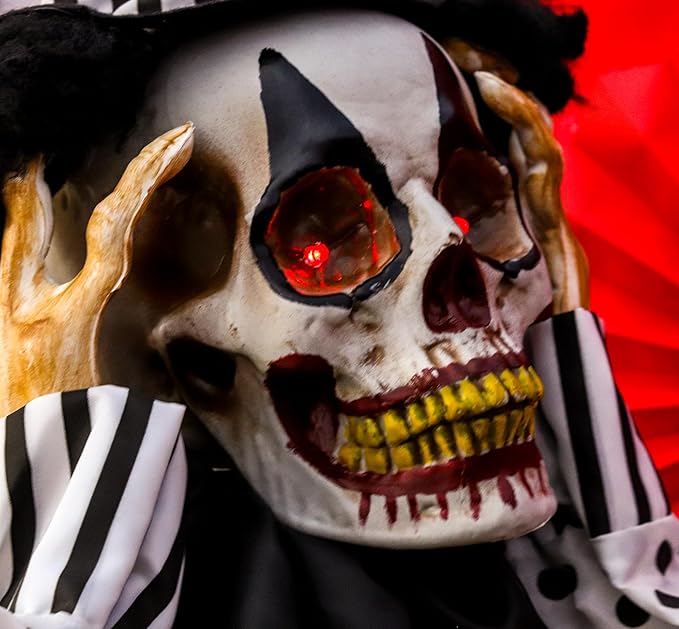 Haunted Hill Farm Life-Size Scary Talking Clown Halloween Animatronic with Touch Activated Lights and Sounds, Battery Operated Indoor or Covered Outdoor Halloween Decorations, Spooky Halloween Prop