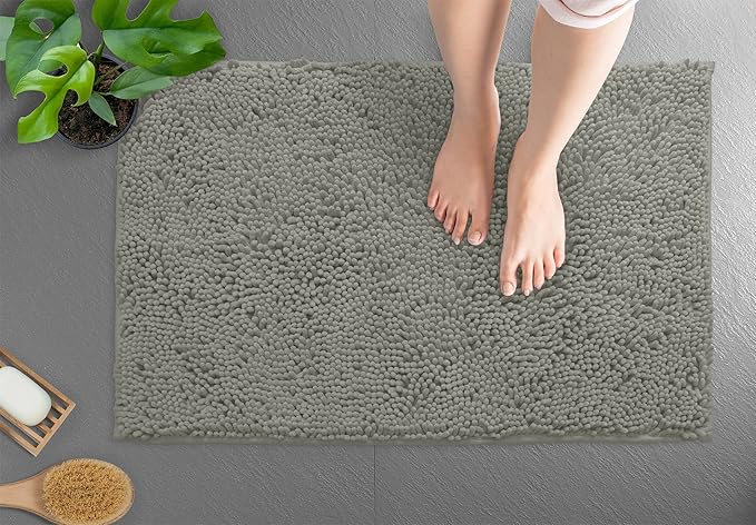 LuxUrux 2 Pc Set – Plush Chenille Bathroom Rug Mat Set, Extra-Soft Bath Mat for Shower & Bathroom, Highly Absorbent Microfiber, Non-Slip Backing for Safety & Comfort.(20 x 30, Warm Grey)