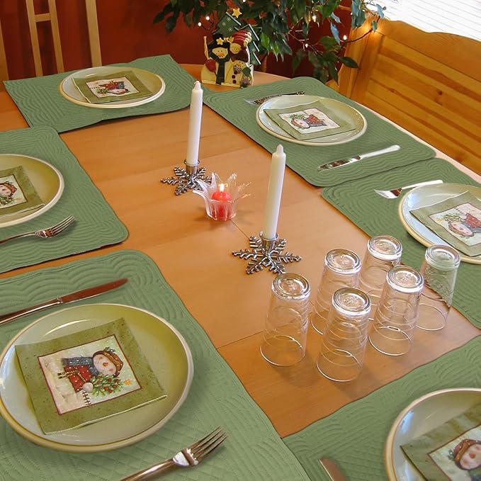 Green 100% Cotton Placemats Set of 6, Rectangular Placemats Machine Washable-13x18 Inches for Kitchen or Dining Table Fabric Rectangular Table Mats