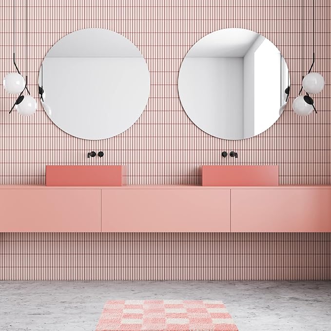 CozeCube Checkered Bath mats for Bathroom Non Slip, Fluffy Absorbent Microfiber Bath mat Washable, Aesthetic Bathroom Rugs, Cute Bath mat for Shower Sink, Blossom Pink, 24" x 16"