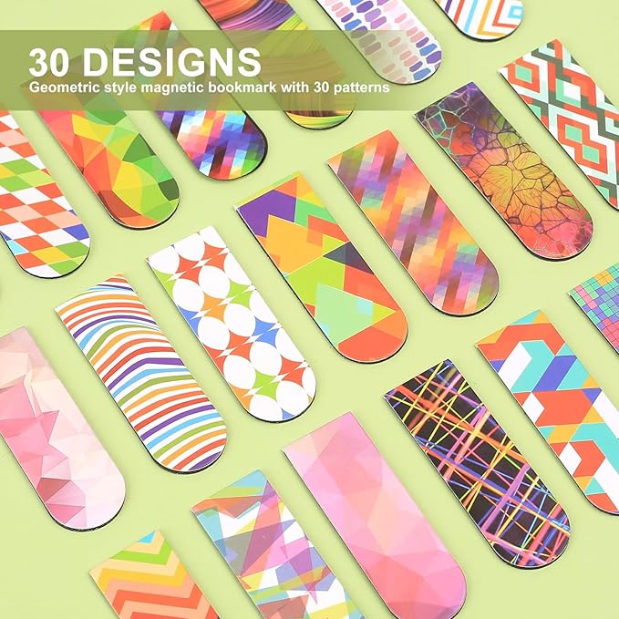 30 Pcs Magnetic Bookmarks, Mini Geometric Page Markers Magnetic, Geometric Magnetic Page Stand Bookmarks for Teachers School Home Office Reading Bookmarks