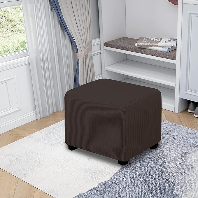 Easy-Going Stretch Ottoman Cover Folding Storage Stool Furniture Protector Soft slipcover with Elastic Bottom (X-Small,Chocolate)