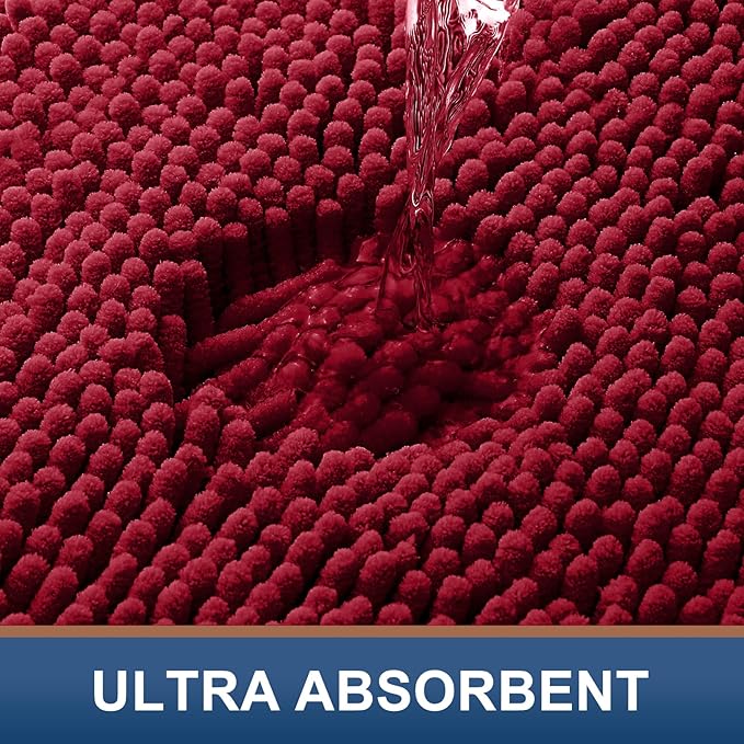 Smiry Luxury Chenille Bathroom Rugs 47x17, Extra Soft and Absorbent Shaggy Bath Mat, Machine Washable, Non-Slip Plush Carpet Runner for Tub, Shower, and Floor, Home Decor Accessories, Red