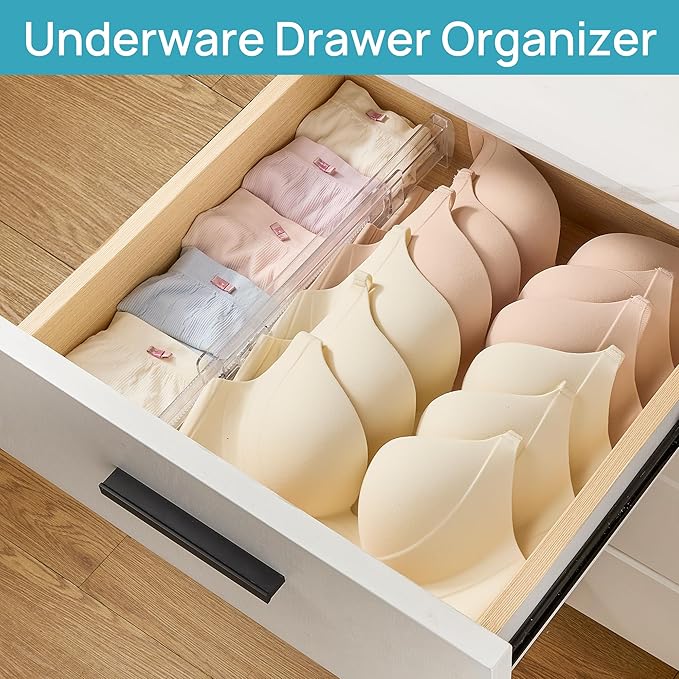 Vtopmart 8 Pack Shallow Drawer Dividers, 2.3" High 12.6"-21.2" Adjustable Expandable Kitchen Drawer Organizer, Clear Plastic Organizer Separators for Flatware, Utensil, Cutlery, Underwear, Clothes