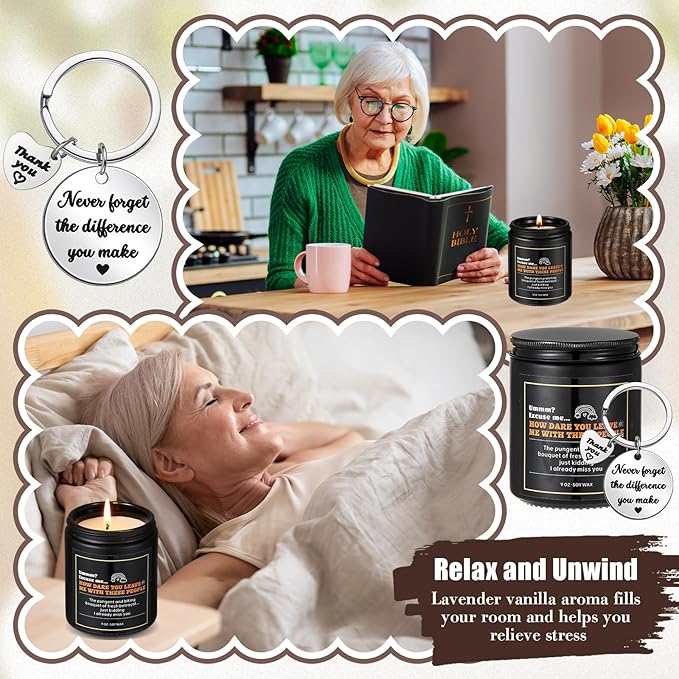 Funny Farewell Gifts: Retirement Scented Candle and Keychain Set for Men, Women & Coworkers