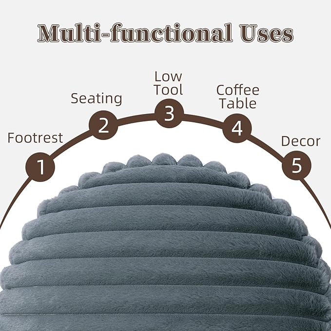 Unstuffed Pouf Ottoman Cover Soft Storage Extra Seat Farmhouse Comfortable Bohemian Poufs Accent Footrest 20x20x8 Inches for Living Room Bedroom Study Nook (Gray B, Round)