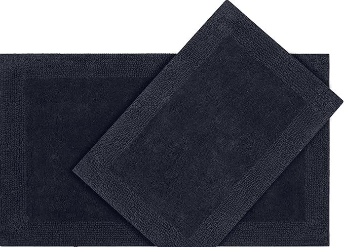 Craft Bedding Bathroom Mat - White Cotton Reversible, Machine Washable 21x34 DK Grey