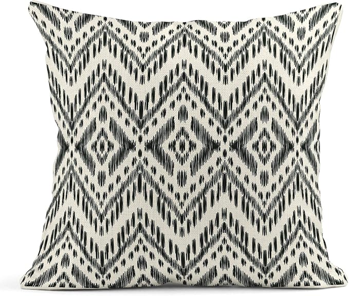 ArtSocket Set of 4 Throw Pillow Covers Ikat Tribal and Boho Bohemian Black Ethnic Herringbone for Ideas Decor Linen Outdoor Pillow Cases Home Decorative Square 18x18 Inches Pillowcases