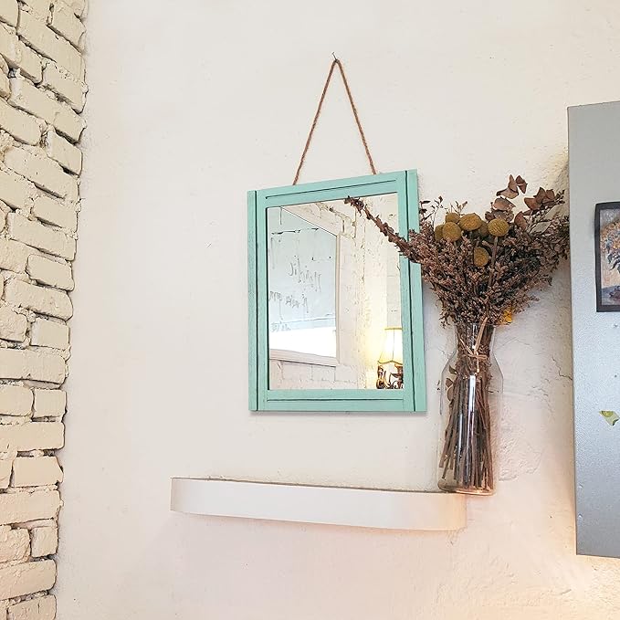 AAZZKANG Rectangle Wall Mirror with Wood Framed Small Modern Hanging Mirrors Decor for Bedroom Bathroom Living Room Entrance Green