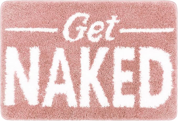 Small Get Naked Bathroom Rugs - Funny Bath Mats for Bathroom Non Slip Cute Carpet for Bathroom Floor Decor Water Absorbent Bath Rugs for Sink Bathtub and Shower Pink 16" x 24"