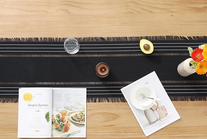 Chassic Farmhouse Style Table Runners, Rustic Boho 60 inches Long Table Runner for Dining Room,Holiday, Party and Wedding Tabletops Decor, 14 x 60 inch - Black