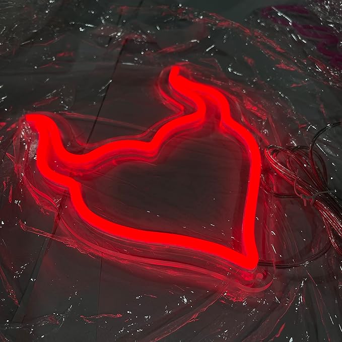 Devil Heart Neon Sign,Red Neon Heart for Bedroom,Halloween USB Powered LED Light Wall Decor,Demon Aesthetic for Party-10" Red