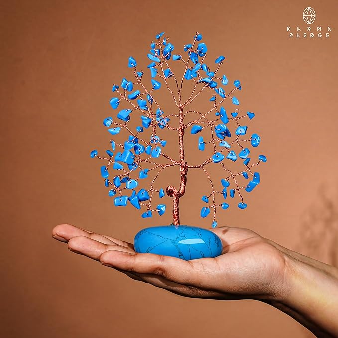 Crystal Tree of Life Home and Office Feng Shui Decor, Turquoise Healing Crystal Handmade Bonsai Tree for Positive Energy, Good Luck, Money, Christmas Decor, Birthday Gifts for Women, Mom
