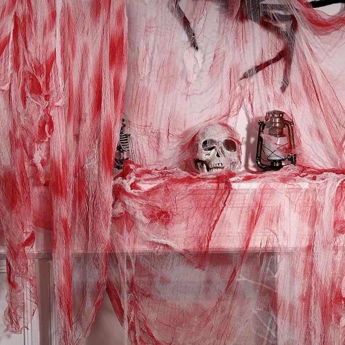 ZYP 197x 78.7in Halloween Blood Red Creepy Cloth Decorations Spooky Fabric Creepy Scary Gauze Cloth Decoration for Halloween Party Supplies