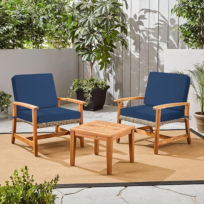 Outdoor Deep Seat Cushion Set of 2, 24 x 24 Inch Waterproof and Fade Resistant Patio Furniture Cushion Backrest with Ties for Patio Garden Yard and Balcony (Blue-2Pcs, 24x24Inch)