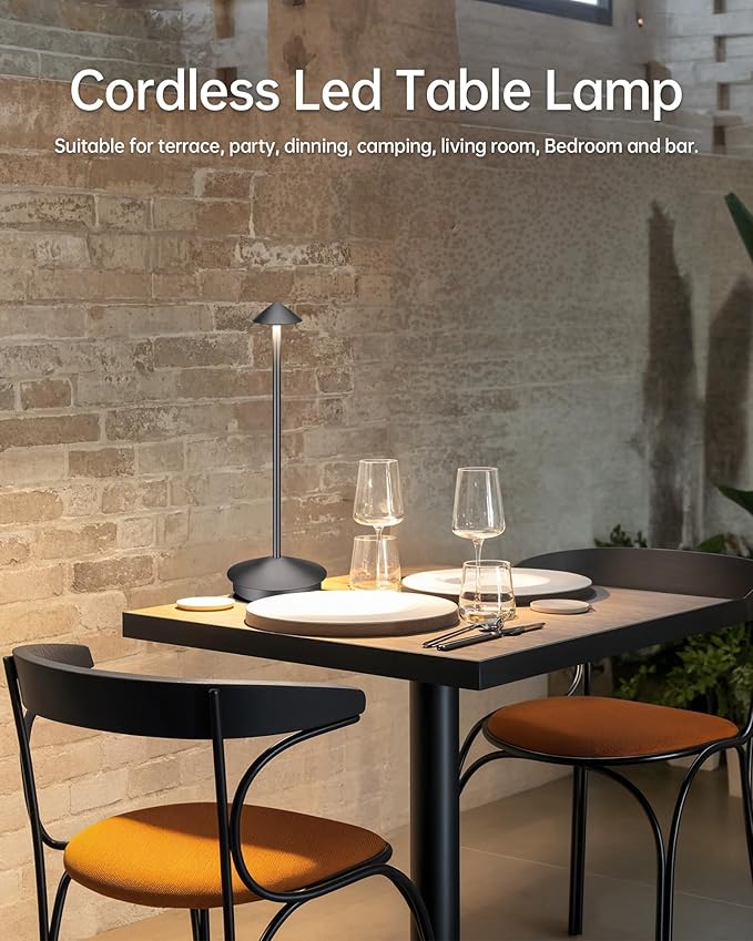 Portable Cordless Table Lamp Modern Led Desk Lamp Rechargeable 2 Pack, 6000mAh Battery Table Light for Dinning Patio Bedroom Camping Coffee shop Restaurant, IP54 Waterproof, Dimmable 3 Light Color