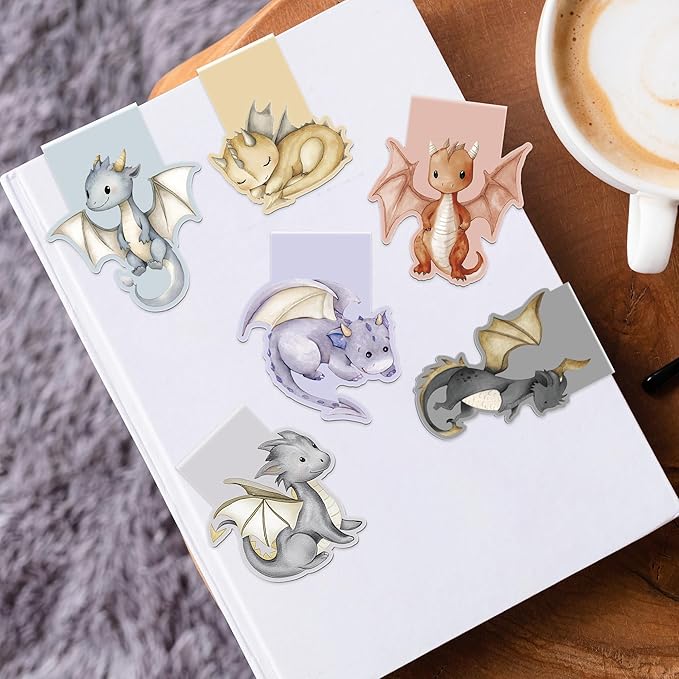 Cute Dragon Magnetic Bookmarks: 8 Pcs Unique Little Dragon Book Marks for Kids, Adorable Animals Magnet Book Markers Clips, Bookish Gifts for Reading Kids Boys Girls School Supplies