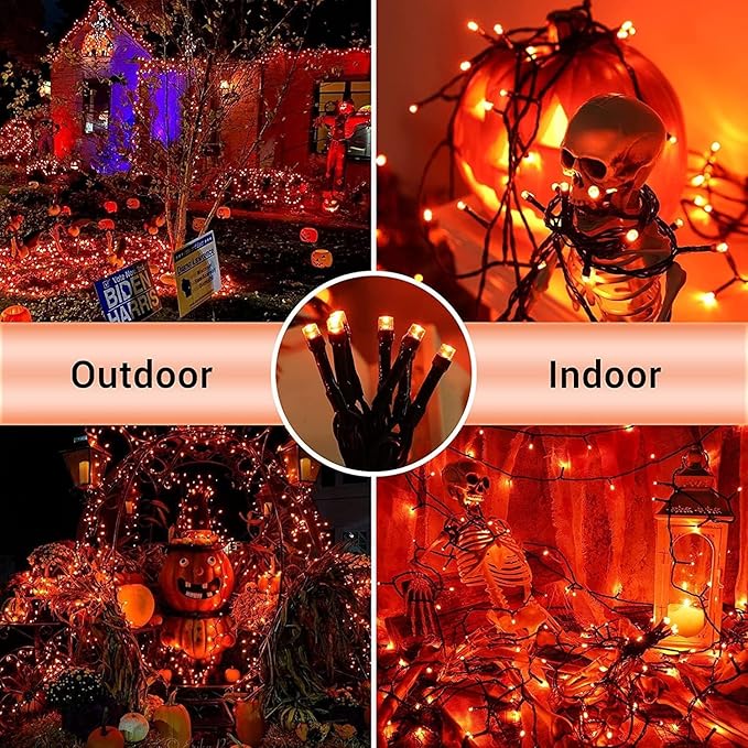 Solar String Lights for Halloween, Dolucky Orange Solar String Lights Outdoor 2 Pack Total 400LED 144FT Waterproof, 8 Modes Christmas Light for Outside Xmas Tree Patio Yard Garden Festival Decorations