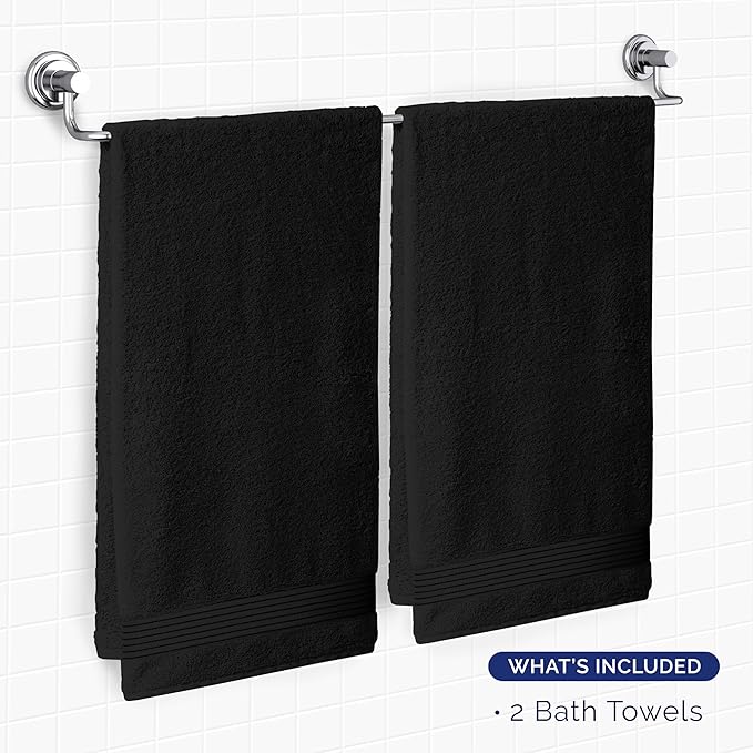 Elegant Comfort Premium Turkish Cotton 2 Pack Bath Towel Set - 27 x 54 inch, Luxurious Hotel Spa Quality 100% Turkish Cotton 2PC Bath Towel Set - Highly Absorbent - Soft Bathroom Towels, Black