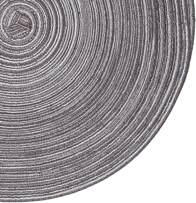 SHACOS Round Placemats Set of 4 Round Braided Placemats 15 inch Cotton Polyester Woven Table Placemats for Dining Table Holiday Party (Black Grey, 4)