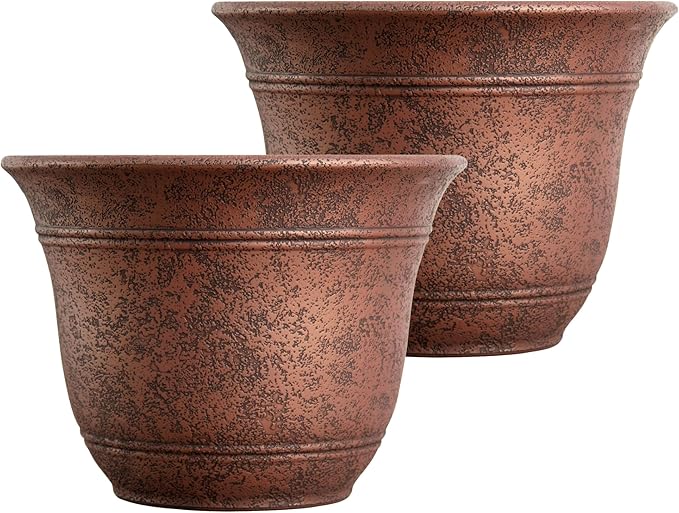 The HC Companies Sierra Round Self-Watering Pot - Lightweight Plastic Planter for Herbs & More - Durable Plant Pots for Indoor Plants & Outdoor Plants (10” Rustic Redstone, Pack of 2)