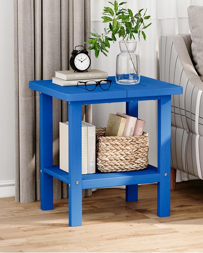 2-Tier Adirondack Square Outdoor Side Table, Pool Composite Patio Table, Weather Resistant End Table for Patio, Backyard, Pool, Easy Maintenance - Navy
