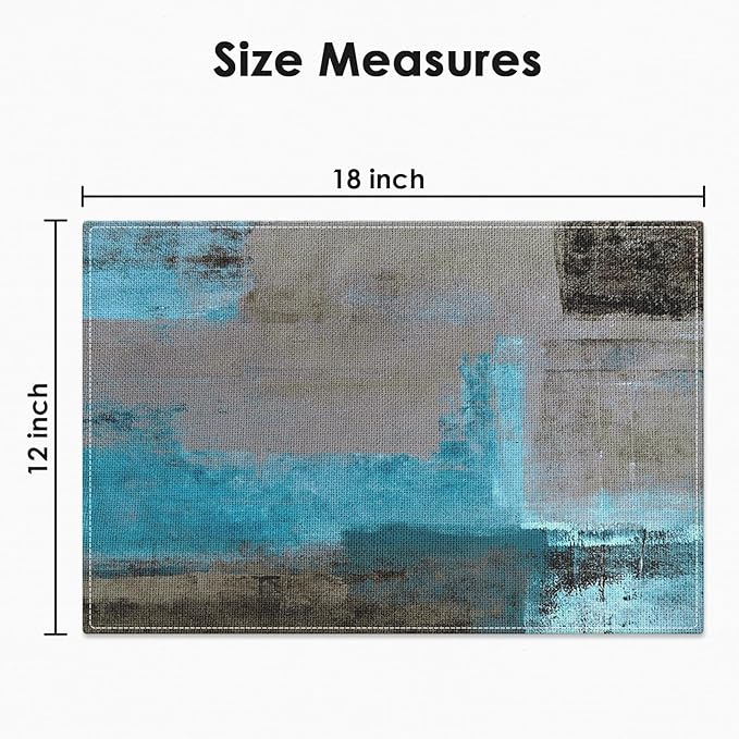 Emvency Farmhouse Placemats Set of 4, Vintage Blue and Grey Art Painting 12x18 Inch Abstract GrayTable Mats for Outdoor Home Party Kitchen Dining Decoration