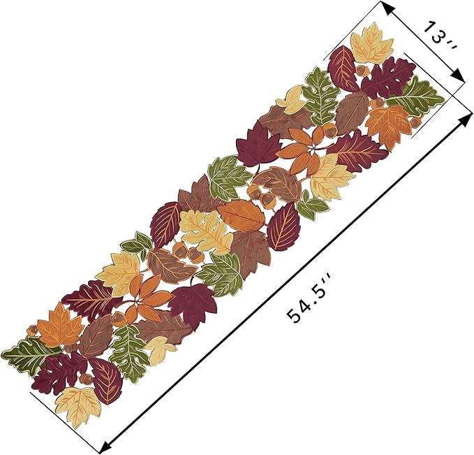 OWENIE Fall Table Runner - Thanksgiving, Farmhouse Embroidered Maple Leaves, 13 x 54 Inch, Orange