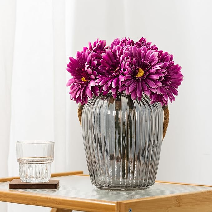 TOPIA Artificial African Daisies Flowers African Daisy Silk Flowers Artificial Gerbera Daisies Pack of 10 (Purple)