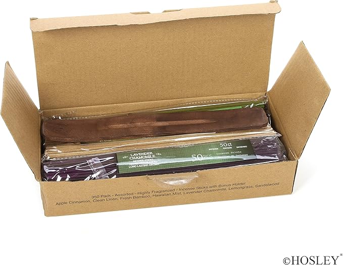 Hosley Assorted 350 Pack Incense Sticks Highly Fragrances Include Apple Cinnamon Frankincens Sandalwood Myrrh Fresh Bamboo Patch Leave and Lavender Chamomile. Great for Meditation & Aromatherapy