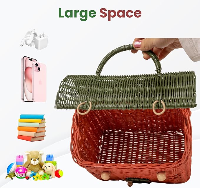 KOLWOVEN Rattan Storage Basket with Lid - Mouse in a Box - Small Doll House - Decorative Hand Woven Shelf Organizer - Cute Handmade Handcrafted Gift Decoration Artwork Wicker (Moss Green)