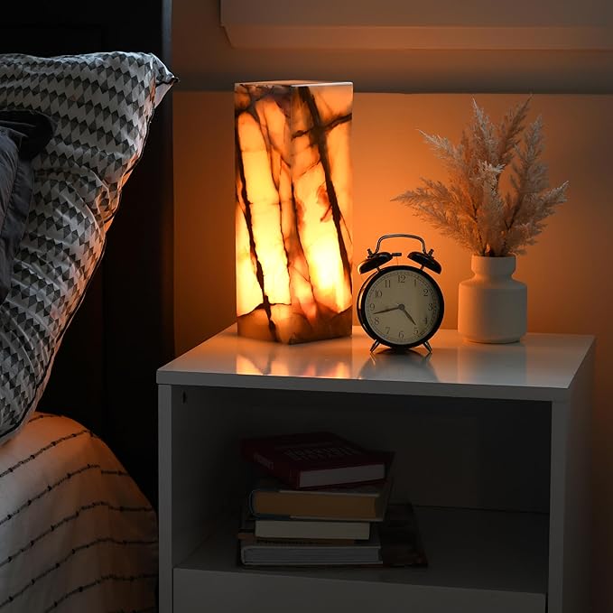 UMAID Father's Day Gifts for Dad Handcrafted Onyx Marble Table Lamp with Warm Amber Glow, Dimmable Cord & Bulb, Modern Home Decor for Bedroom, Desk, Office, Living Room, or Bedside - Luxury Touch