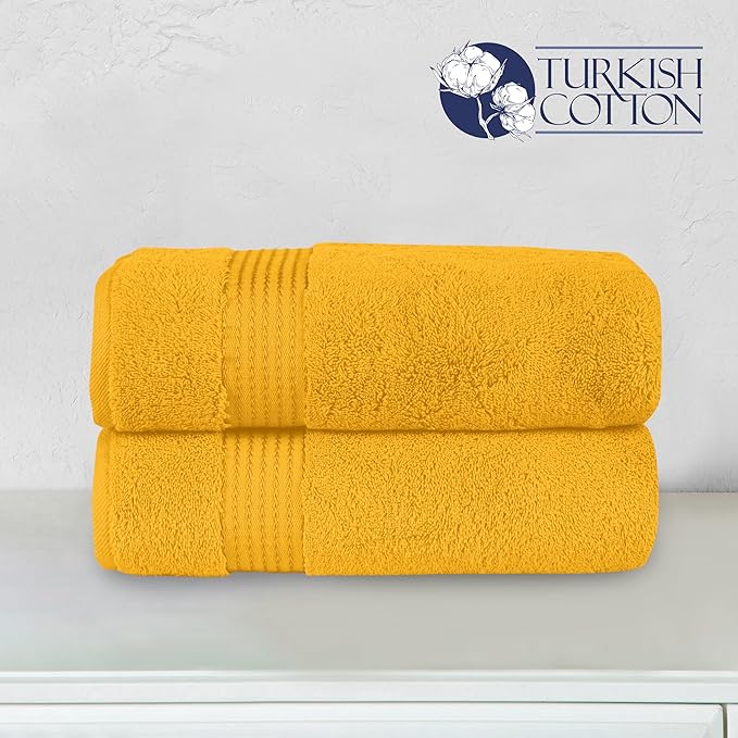Elegant Comfort Premium Turkish Cotton 2 Pack Bath Towel Set - 27 x 54 inch, Luxurious Hotel Spa Quality 100% Turkish Cotton 2PC Bath Towel Set - Highly Absorbent - Soft Bathroom Towels, Orange